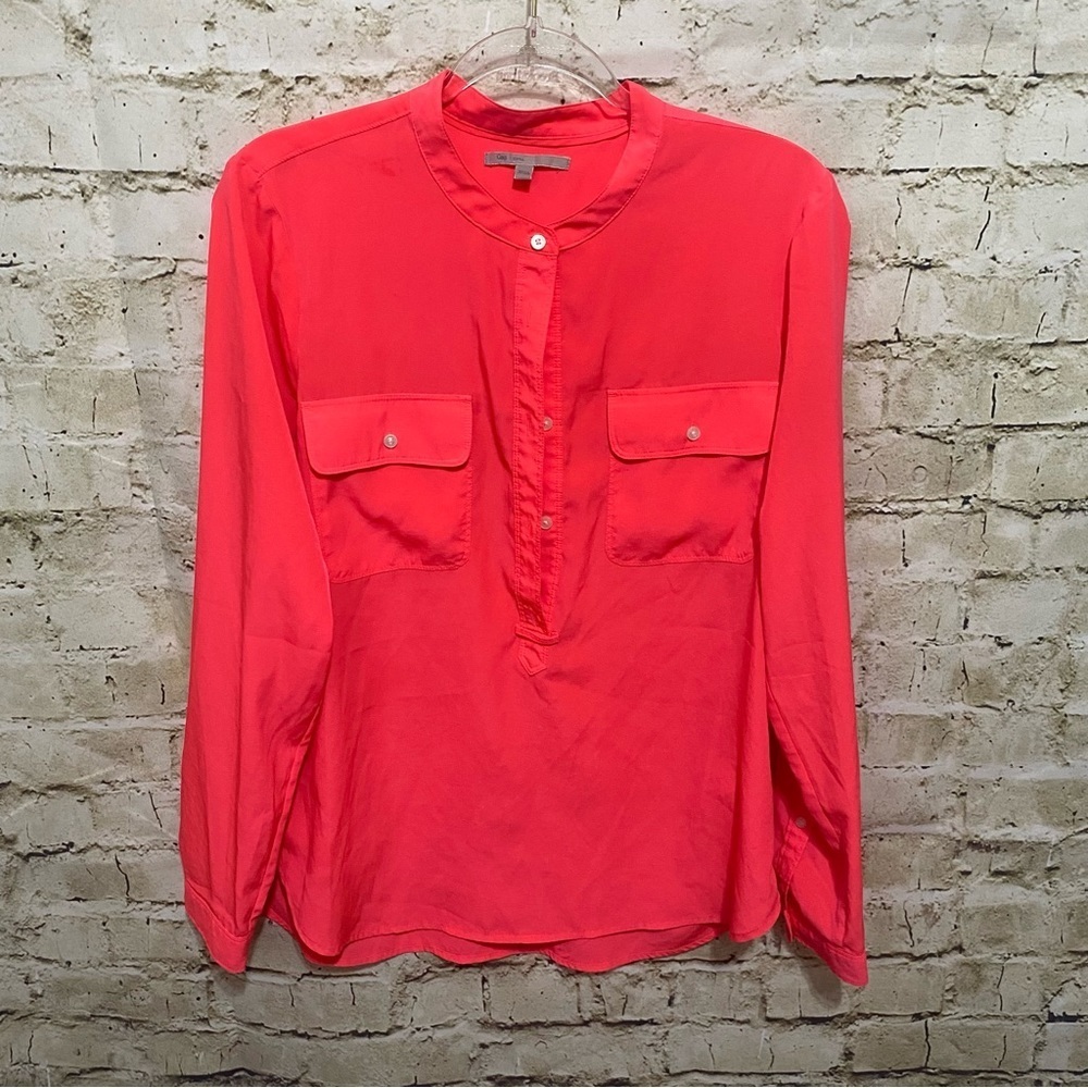 Gap Neon Pink Long Sleeve Henley Popover Top Blouse